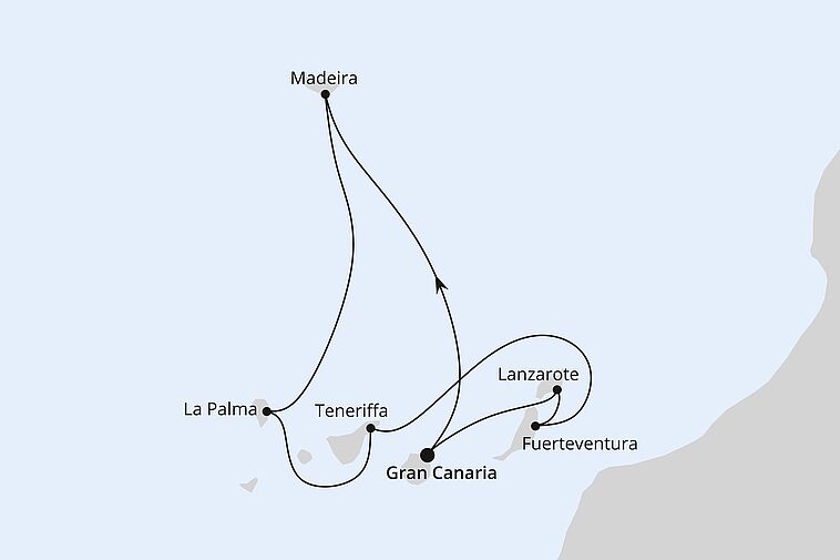 Routenkarte AIDAcosma Kanaren mit Madeira