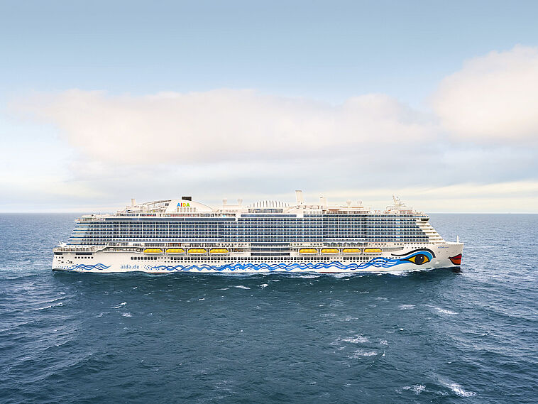 Blick auf das Kreuzfahrtschiff AIDAcosma auf See